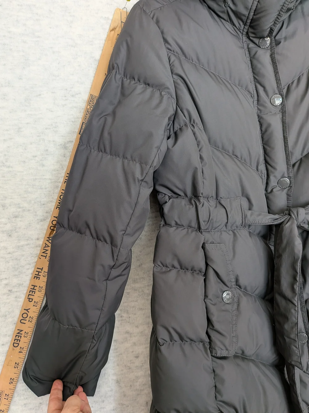 J.CREW Down Puffer Coat Belted Hooded Parka Jacket Black Size M Mid-Thigh Length